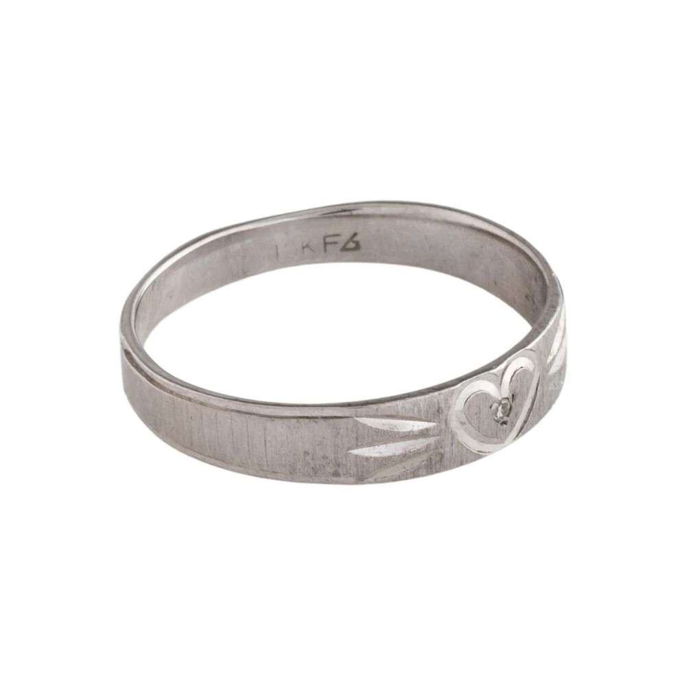 14K White Gold 4mm Heart Ring Size 6.25 w/ 0.2ct Single Cut Diamond MSRP $525